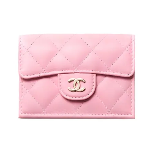 CHANEL 22K Осень и Зима Овчина и Золото Металл Сумка с клапаном Кошелек Маленький Женский Светло-розовый Красный