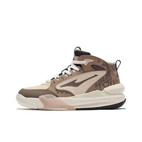 Erke Tang Palace Night Garden 3 Термические противоскользящие высокие кроссовки для скейтбординга мужские из берёзовой древесины цвет тауповый