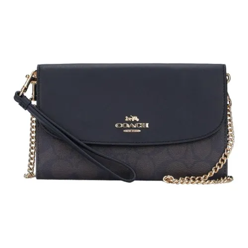 COACH Gemma Крестообразная текстура Кожа Портативная Сумка через плечо Одно плечо Маленькая Женская Темно-коричневый и Черный