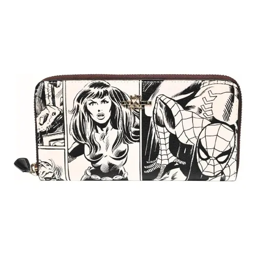 COACH MARVEL Коллаборация Accordion Zip Покрытый холст Кошелек Средний Женская Белая