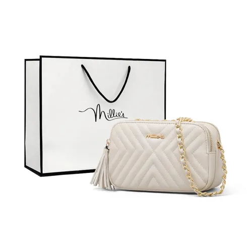 MILLIE'S Корова Кожа с Синтетической Кожей Подмышка Маленькая Квадратная Сумка Сумка через плечо Женская Экрю