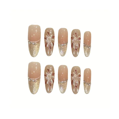 XIAMEIYU Летняя ночь Fireworks Ручной Кошачий глаз Осветляющий False Nail Овал MID Длина (размер в длину) Розовый Телесный Flashing 30MM