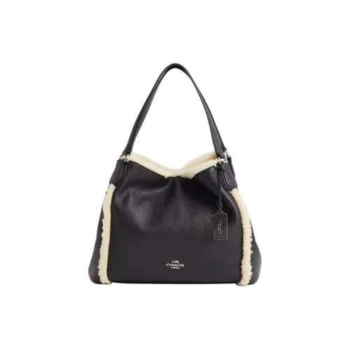 COACH Edie Утонченный Pebble Pattern Кожа Сумка через плечо Большая Женская Черная