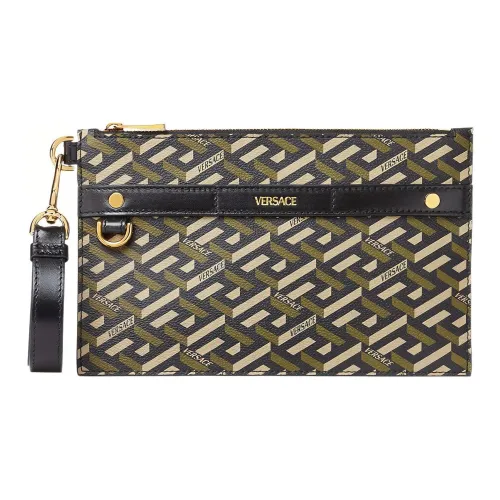 VERSACE Кошелек из коровьей кожи средний клатч мужской серо-коричневый