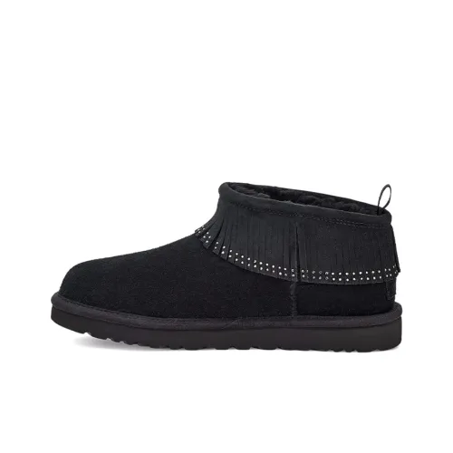 UGG CLASSIC ULTRA MINI Кисточка Bling Мода Винтаж Флис Утепленный Термический Кроссовки Женские Черные