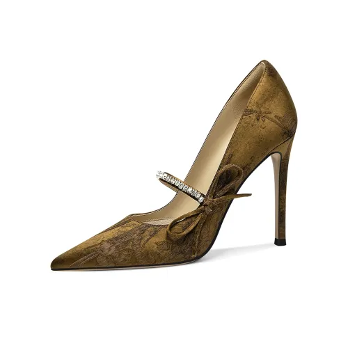 Lily Wei Абрикос Сливовый Нектар Узкий каблук Высокие каблуки Женские Золотисто-коричневый