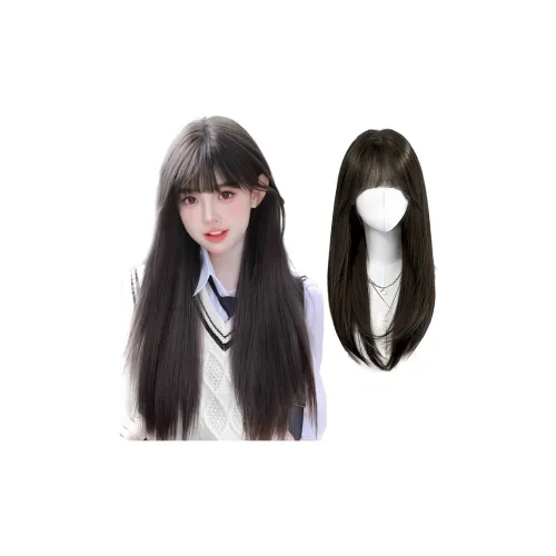 MUYAN Черный длинный прямой парик Набор Темный чай Холодный коричневый 55 см