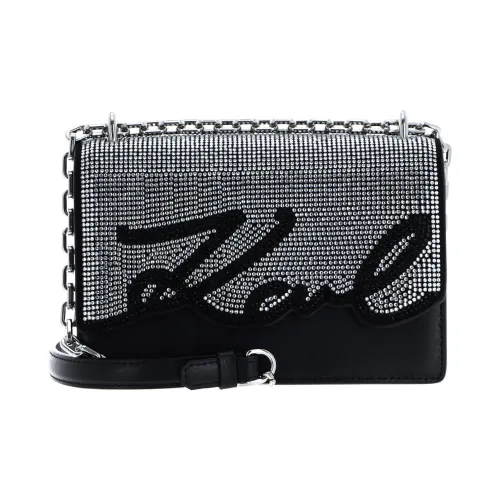 KARL LAGERFELD K SIGNATURE Корова Кожа Сумка через плечо Сумка на плечо Женская Черный и Серебряный