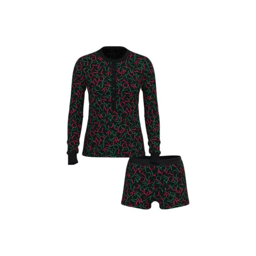 Victoria's Secret Термический Короткий Комплект Пижамы Черный TOSSED Логотип Комплект Пижам Женские Черный