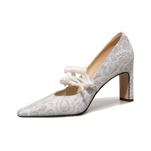 Lily Wei Грубый каблук Высокие каблуки 7,5 см Женские Серебряные Белые