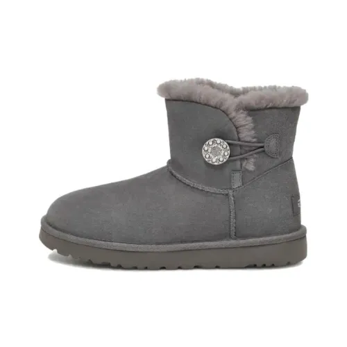 UGG Мини Bailey Button Crystals Термостойкие Короткие Снежные Ботинки Женские Угольный Серый