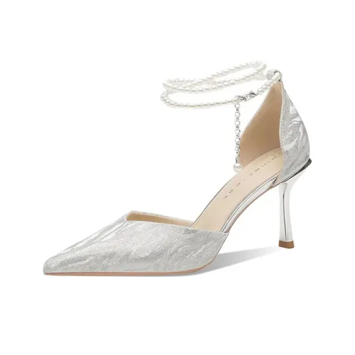 Ainer Кошка Блестящий Розовый Узкий Каблук Высокие Каблуки 8 см Женские Серебристые