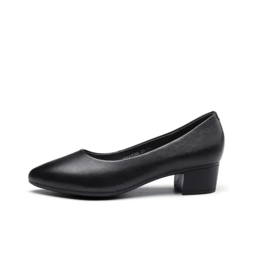 Strongman 3515 Женская Натуральная Кожа Низкий Воротник Без Подкладки Обувь с Грубым Каблуком для Коммутации Маленькие Кожаные Туфли