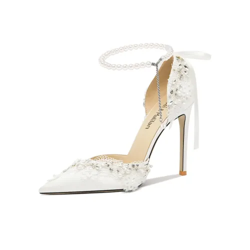 Lily Wei Muted Sound Песочный Цветочный дизайн Узкий каблук Высокие каблуки 10 см Женские Белые