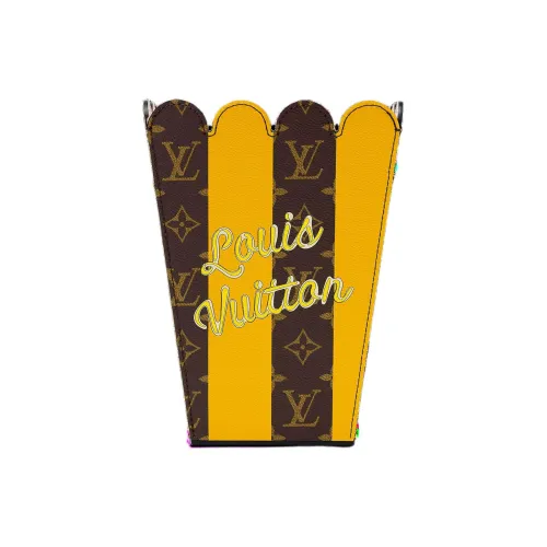 LOUIS VUITTON Холст с кожей Попкорн Корзина для хранения Средний размер Унисекс Желтый и Коричневый