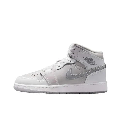Jordan 1 Противоскользящий Устойчивый к Износу MID Топ Детские Скейтбординги Бело-серый Подростки