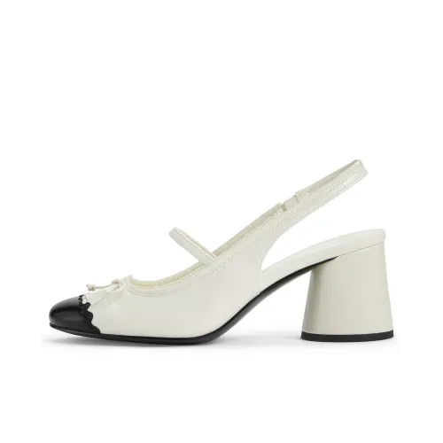 CHARLES KEITH Маленький CK Бант Новый китайский стиль Грубый каблук Высокие каблуки 6,5 см Женские Кремово-молочный белый Черный