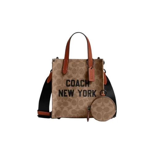 COACH Relay Искусственная кожа Тоут Сумка Сумка для покупок Сумка через плечо Сумка Маленькая Унисекс Коричнево-желтая