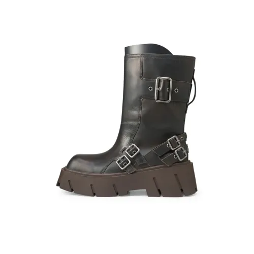 Lost In Echo Коричневый Квадратный носок Широкий Голень Платформа Байкер Ботильоны Crew Ботинки