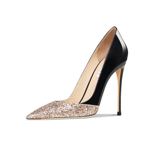 Suyymakk Высокие каблуки Женские Пэчворк Блестки Золото Черный