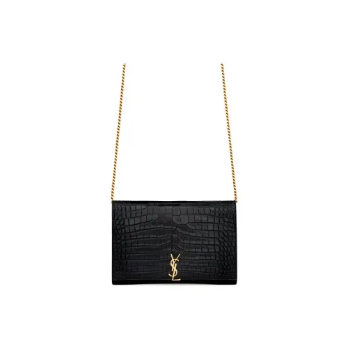 SAINT LAURENT Телячья кожа Сумка через плечо Цепь Кошелек Женский Черный