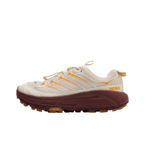 HOKA ONE ONE Mafate Three 2 Устойчивые к истиранию Низкие Кроссовки для бега по пересеченной местности Унисекс Бежево-красные