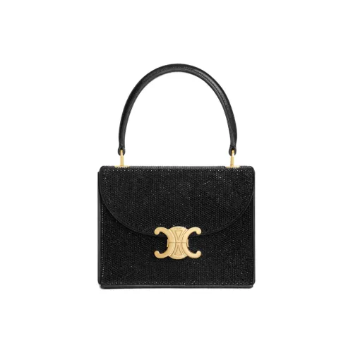 CELINE Rhinestone Calfskin Crossbody Bag Handbag Small Women's Black