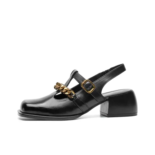 Beau Today Коровья кожа Стильные сандалии Женские Классический черный