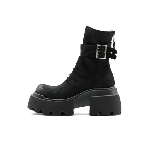 Little Sue Британский стиль Винтаж Укороченный каблук Ботинки Мартин Женские