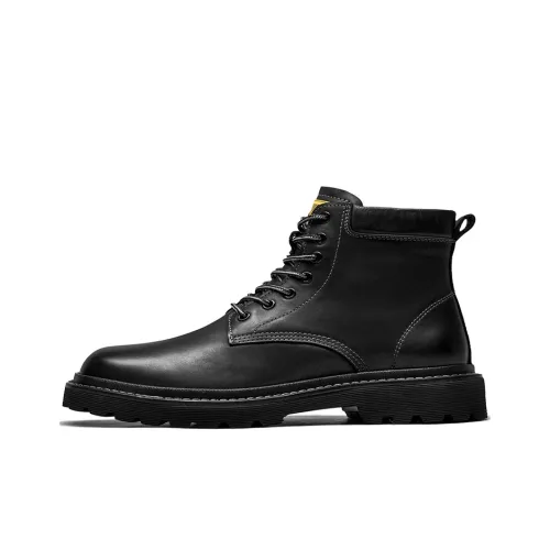 Beau Today Первый слой Масляный воск Матовый Коровья кожа Мартин Boot Мужской Черный