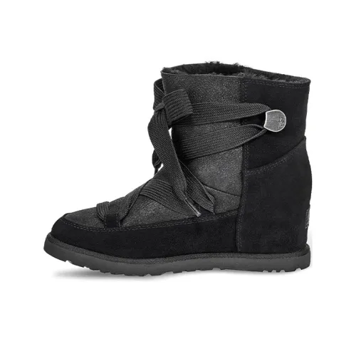 UGG Классический Femme Кружево Вверх Теплоизоляционный Увеличение Высоты Противоскользящие Короткие Снежные Ботинки Женские Черные