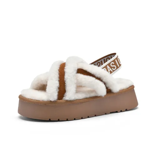 BASIC HOUSE Hello Welcome To Плюшевый Paradise Флис Обувь One Ремень Сандалии Женские Каштановый