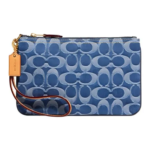 COACH Ткань Клатч Запястье Сумка Средний Женские Джинсовый синий
