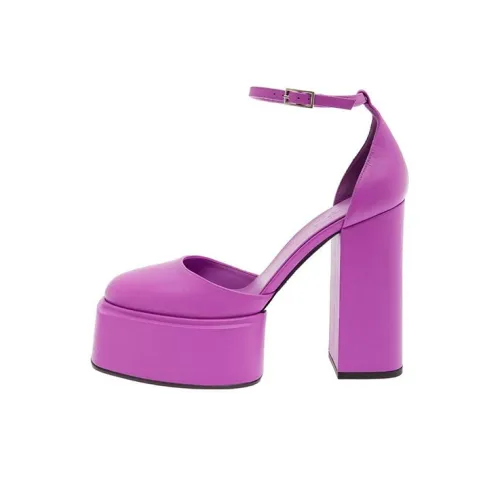 3JUIN Высокие каблуки Круглый носок Ажурный Пряжки Женские Фиолетовый