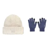 Белая шляпа + темно-синие перчатки