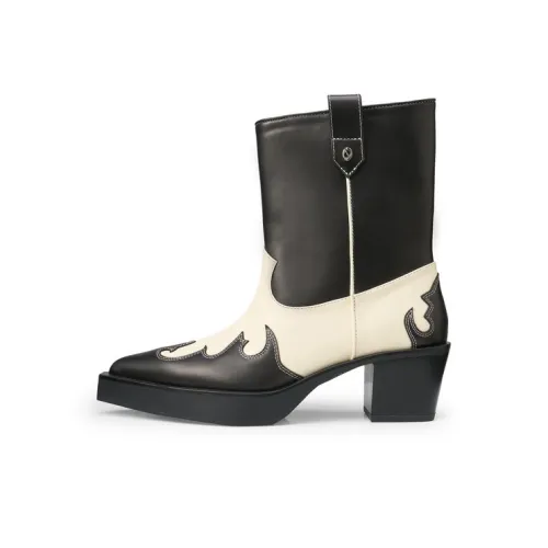 Lost In Echo Заостренный носок Черный Платформа Высокий каблук Западный Cowboy Ботинки Ботильоны