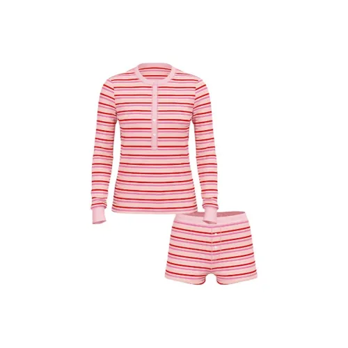 Victoria's Secret Термический Короткий Комплект Пижам с Принтом Комплект Пижам с Принтом Женский Розовый Полосы