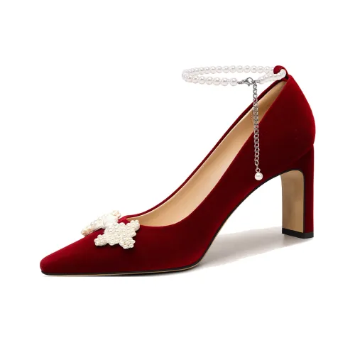 Lily Wei Dressy Attire Грубый каблук Высокие каблуки 7,5 см Женские Велюр Красный