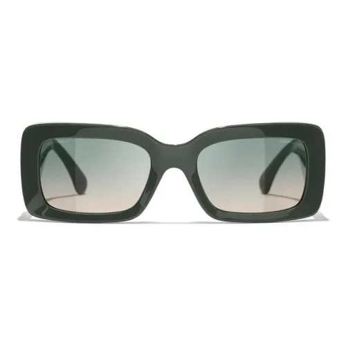 CHANEL Металлический ацетат Прямоугольные Солнцезащитные очки Женские Зеленые