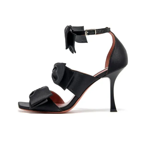 SHOESZOOO Французский шелк узкий каблук один ремень сандалии 9 см женские черный