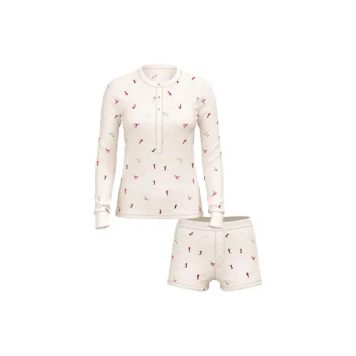 Victoria's Secret Термический Короткий Комплект Пижам Комплект Пижам с Принтом Женский Экрю
