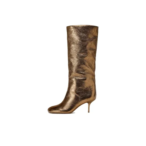 ZARA Женские высокие сапоги до колена, золотые