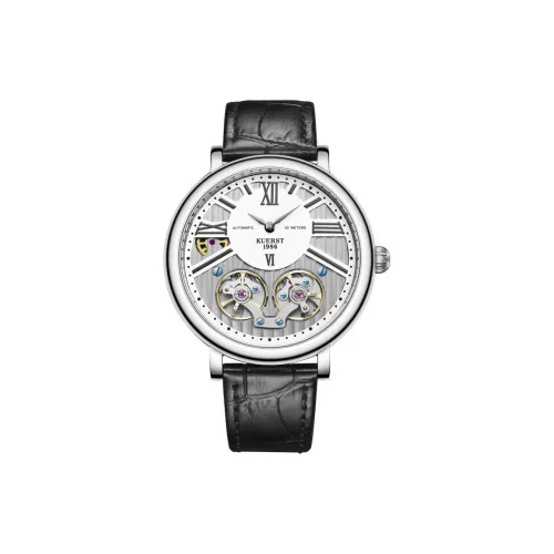 KUERST Механические часы Коровья кожа Ремешок Мужские часы Белый циферблат