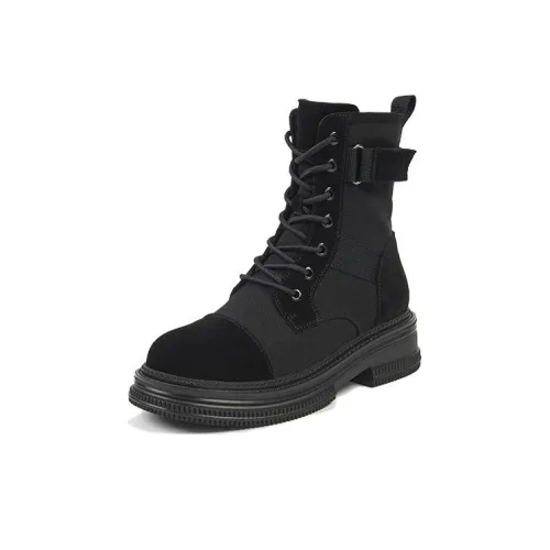 PT'SON Короткий Мартин Ботинок 4,2 см Женский Черный Серый КАМЕЛ