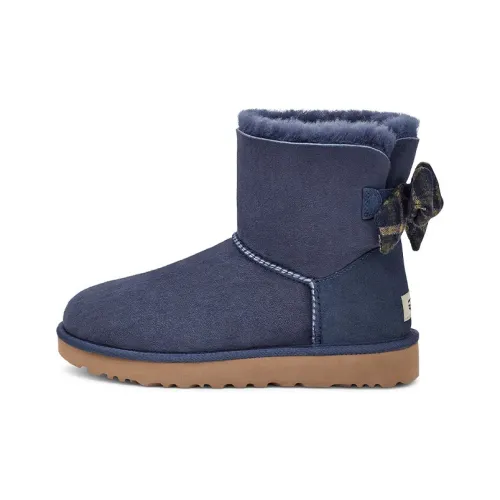 UGG Bailey Bow Клетка Лента Термический Устойчивый к истиранию Покрытие Противоскользящий Короткий Снегобут Женские Морской Синий