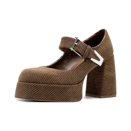 JOOC Mary Jane обувь с грубым каблуком высокий каблук 9 см женский коричневый