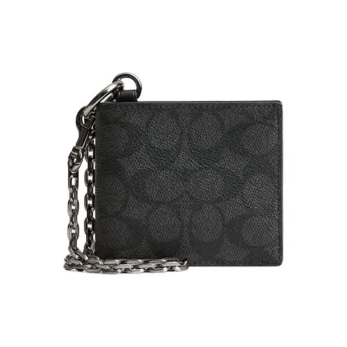 COACH Покрытый холст Кошелек Мини Женские Уголь