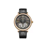 Розовый корпус, черный циферблат, кожаный ремешок