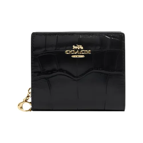 COACH Snap Wallet Крокодил Тисненая кожа с Гладкая кожа Держатель для карт кошелек Женские Черный