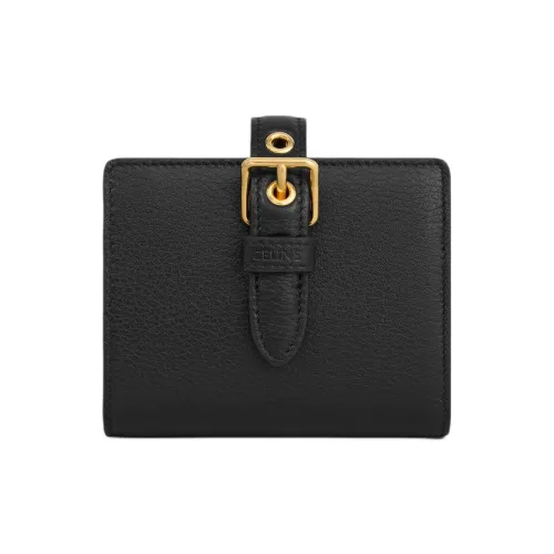 CELINE Conti Soft Телячья кожа Кошелек Маленький Женские Черный
